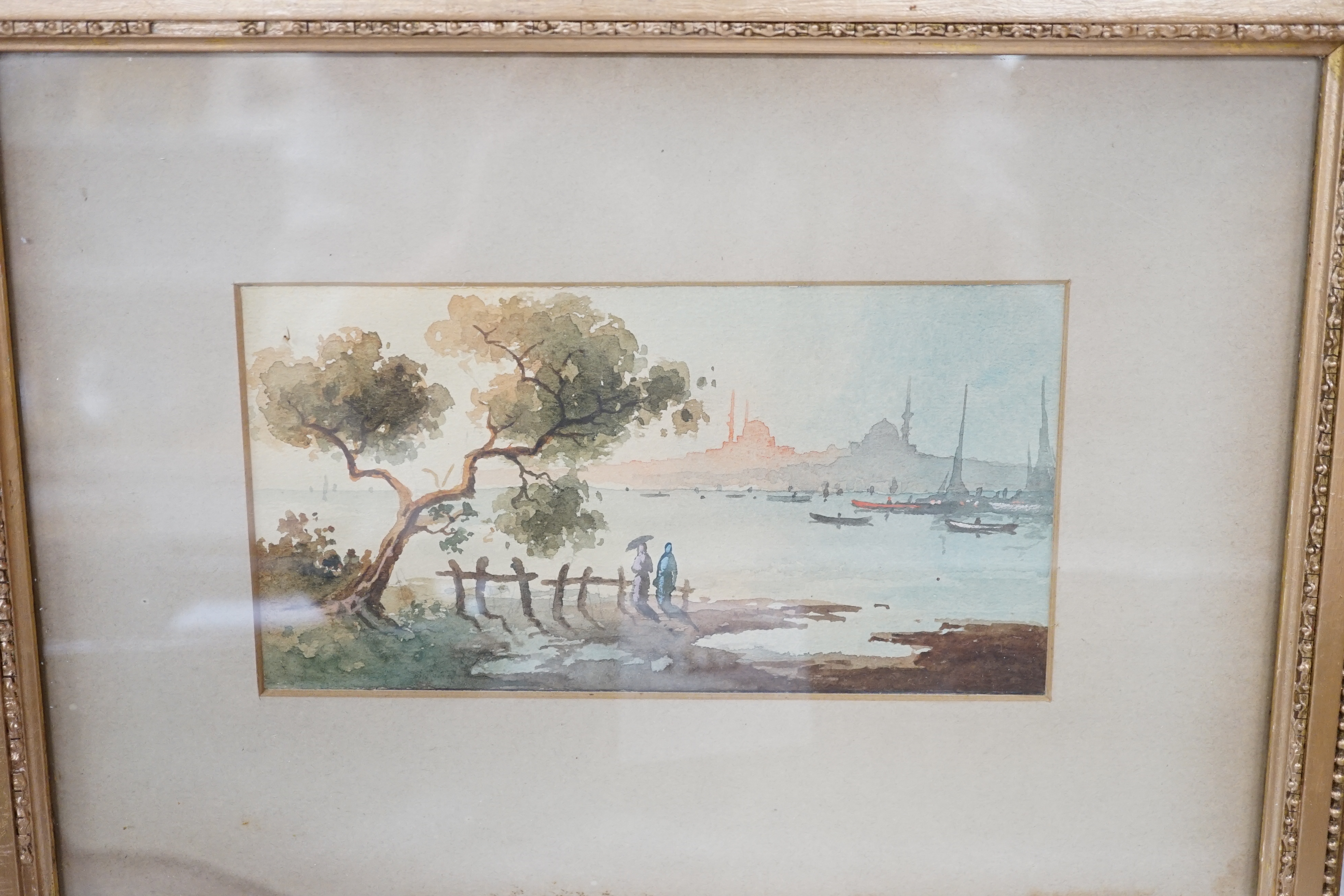 Alice Mary Hobson (1860-1954), three watercolours, 'San Stephano by moonlight from Pasha side' and 'Stanboul (Golden Horn)', inscribed in pencil 'Mary Hobson', 10 x 28cm and 9 x 17.5cm